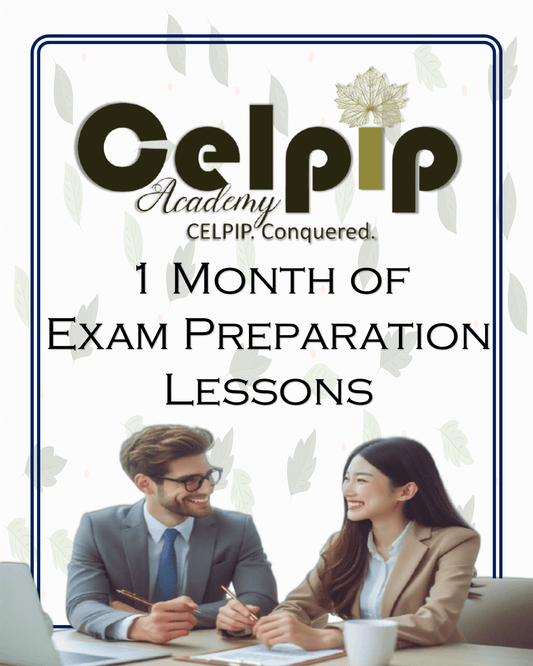 1 Month of CELPIP exam preparation lessons with personalized classes for various levels, featuring engaged students.